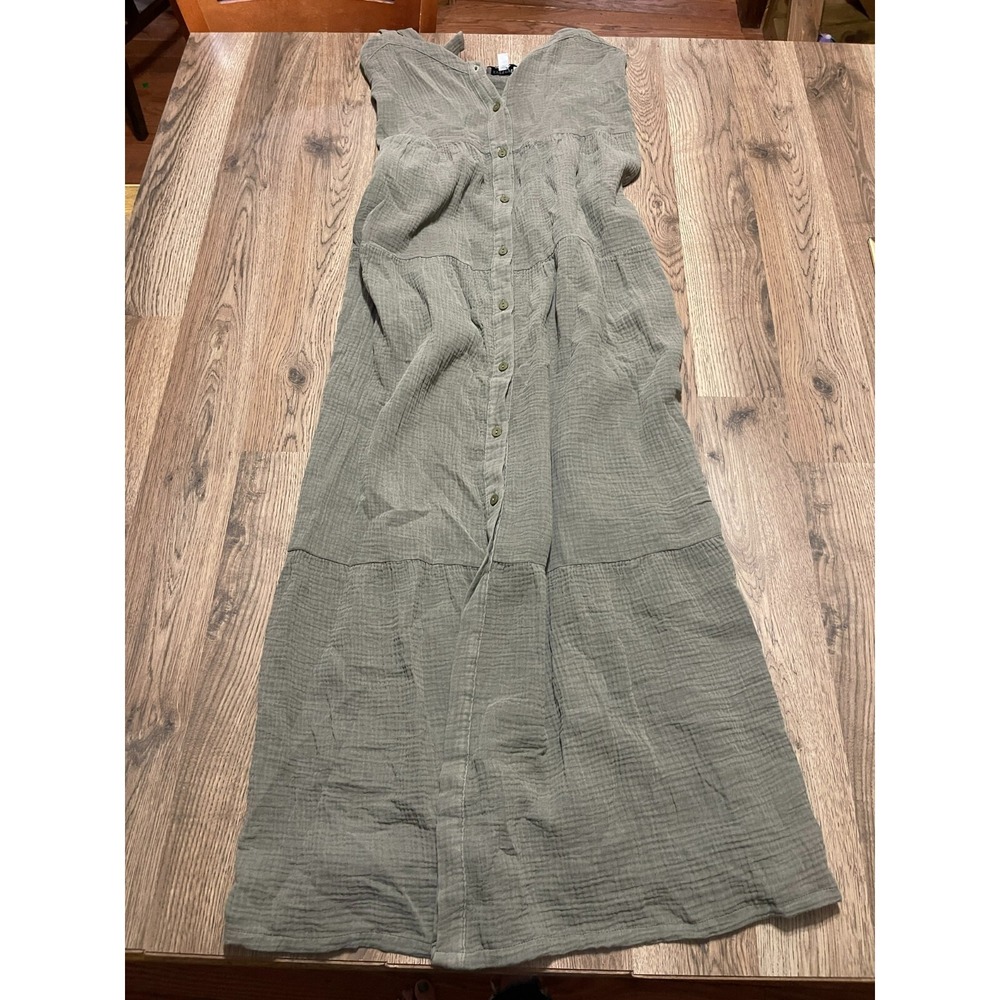 Evereve Olive Green Long Sleeve Button-Front Maxi Dress